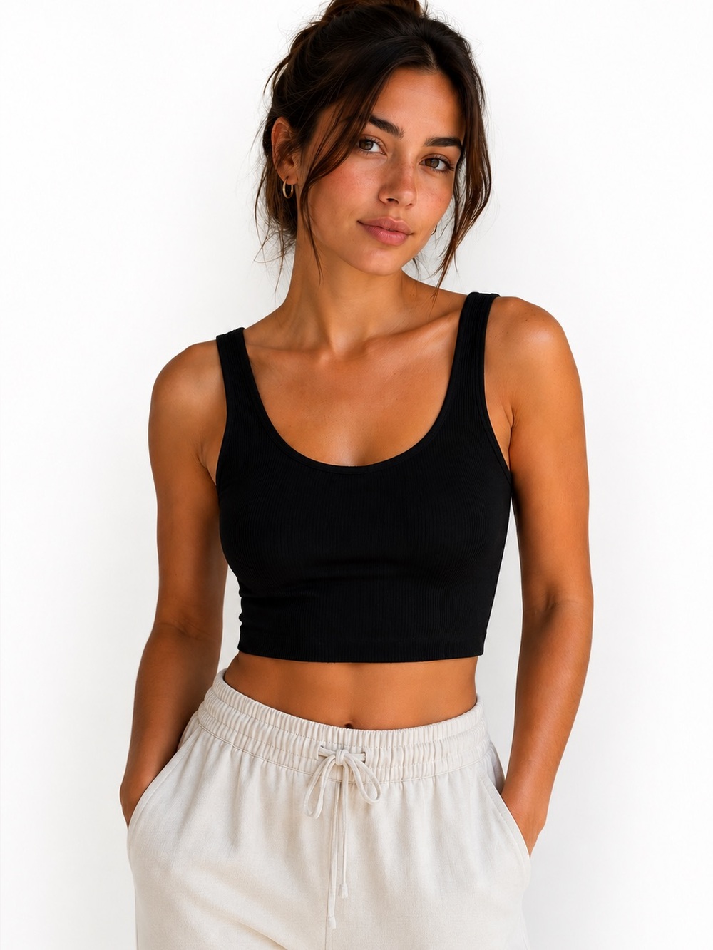 House of Harlow 1960 Sleeveless Sculpt Ribbed Crop Top Black, Size XL NWT